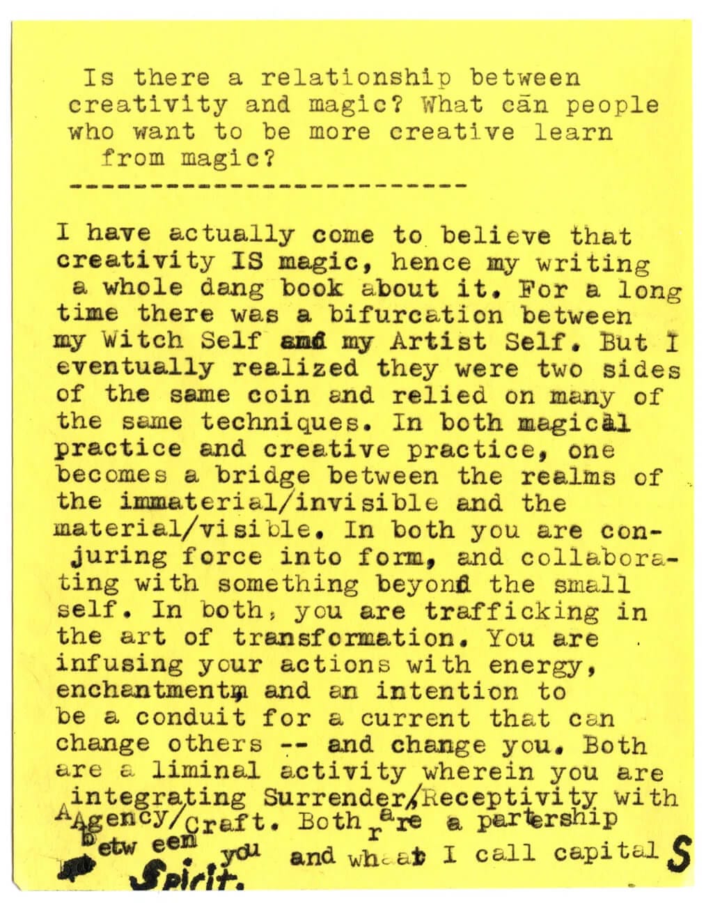 Image from typewriter interview with Pam Grossman