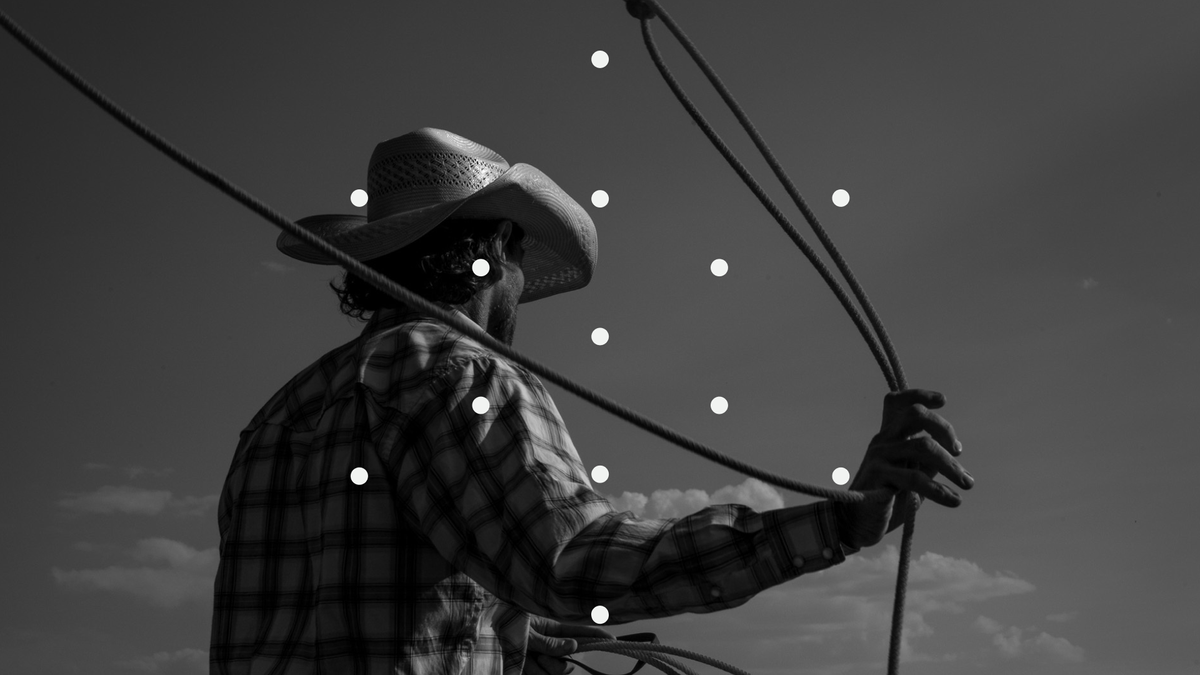 Photo of a cowboy with a lasso, overlaid with a graphic.